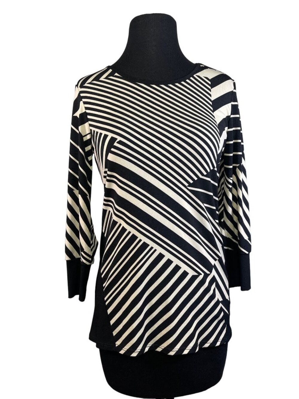Van Heusen Womens Tunic Top Black White XS Polyester Spandex Striped Pattern